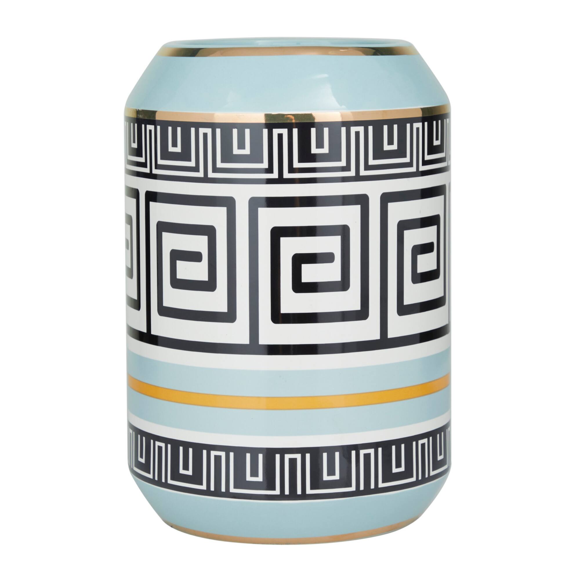 Teal Stoneware Modern Vase, 9" x 6" x 6"